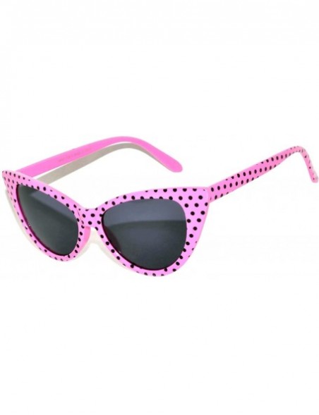 Cat Eye Stylish Fashion Vintage Cat Eye Sunglasses UV Protection - Pink Black Dots Frame / Smoke Lens - CF126GWCN5R $12.42