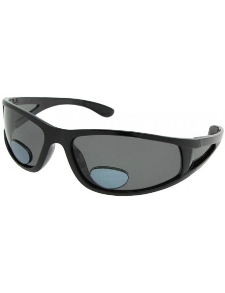 Wrap Bifocal Polarized Fishing Sunglasses P7 - Shiny Black Gray Lenses - CL18HA9A4AA $16.99