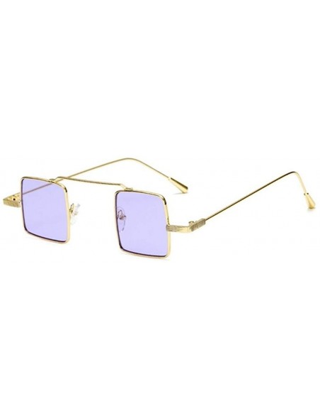 Square Small Square Steampunk Sunglasses for Women and Men Flat Top Metal Frame UV400 - C4 Gold Purple - CH198EX94CZ $12.85