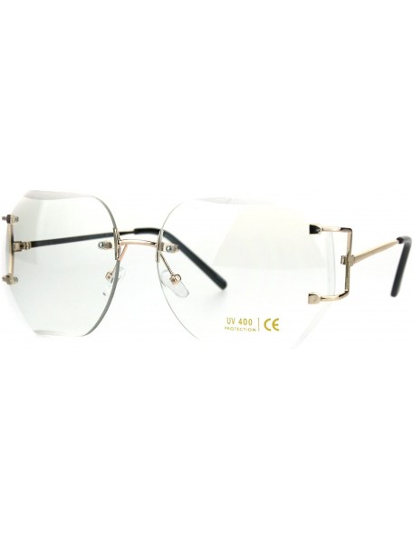 Rectangular Gold Luxury Designer Rectangular Rimless Oversize Butterfly Clear Lens Eye Glasses - C6184M68HLN $23.49