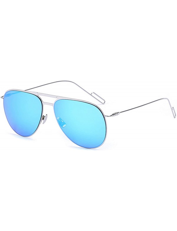 Oversized Aviator Women Men Fashion Designer Sunglasses Metal Frame Colored Lens - 86008_c6_silver_blue_mirror - CH12O5CKCDT ...