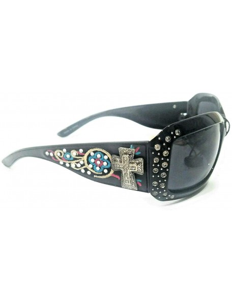 Rectangular Western Ladies Rhinestone Bling Shade Sunglasses + Case (Black cross) - CD18ZANC4U5 $18.12