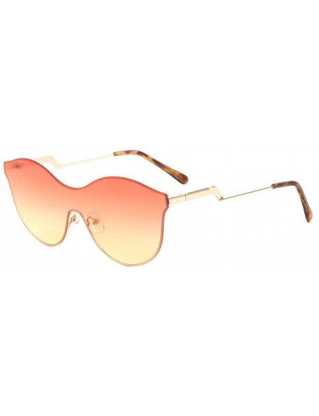Shield Rimless Oceanic Color Curved Top One Piece Cat Eye Shield Zigzag Temple Demi Ears Sunglasses - Red - CU19932ZNZE $13.82