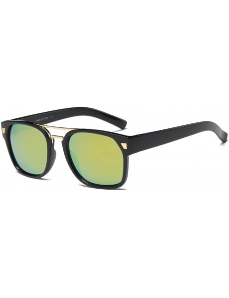 Square Men Brow-Bar Square Shield Sports UV Protection Retro Vintage Sunglasses - Green - CR18WU82GD6 $16.64