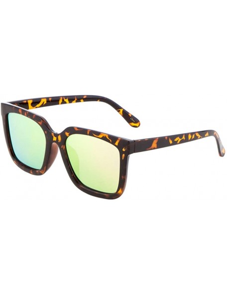 Square Women Men Square Sunglasses Flat Lens Mod Fashion UV Protected - Tortoise/Pink-green Mirror - CR17X3GN4QU $9.61
