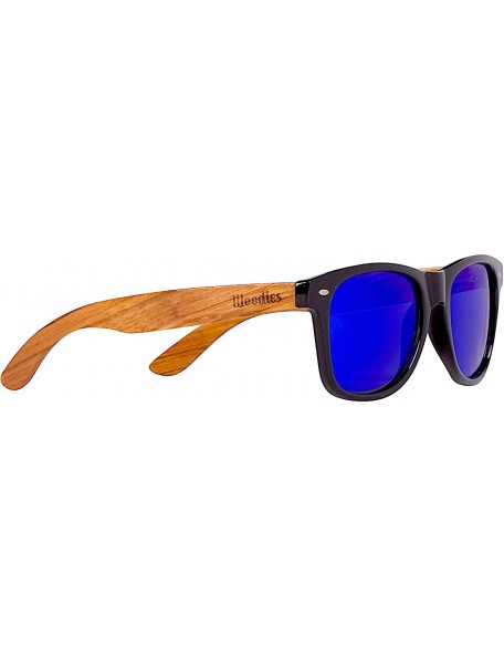 Semi-rimless Zebra Wood Sunglasses with Mirror Polarized Lens for Men and Women - Blue - CL12HJQP5JZ $63.71