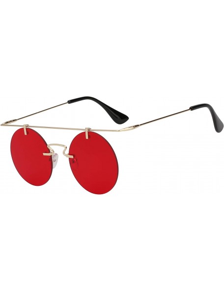 Round Men Women Vintage Round Brow Sunglasses Colored Metal Frame Tinted Lens Shades - Gold-red - CB18IGTYLCH $8.17