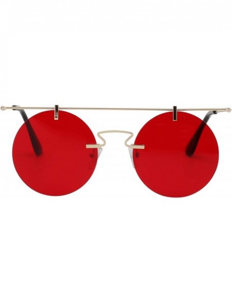 Round Men Women Vintage Round Brow Sunglasses Colored Metal Frame Tinted Lens Shades - Gold-red - CB18IGTYLCH $8.17