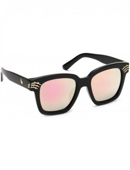 Square Square Punk Sunglasses Men Women Retro Fashion Bold - Black + Pink Mirror Lens - CT18EQ7OQ9I $11.61