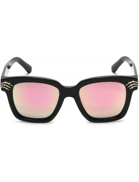 Square Square Punk Sunglasses Men Women Retro Fashion Bold - Black + Pink Mirror Lens - CT18EQ7OQ9I $11.61