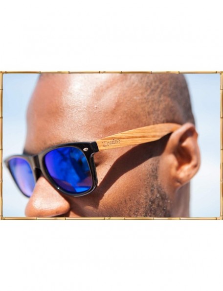 Semi-rimless Zebra Wood Sunglasses with Mirror Polarized Lens for Men and Women - Blue - CL12HJQP5JZ $27.19