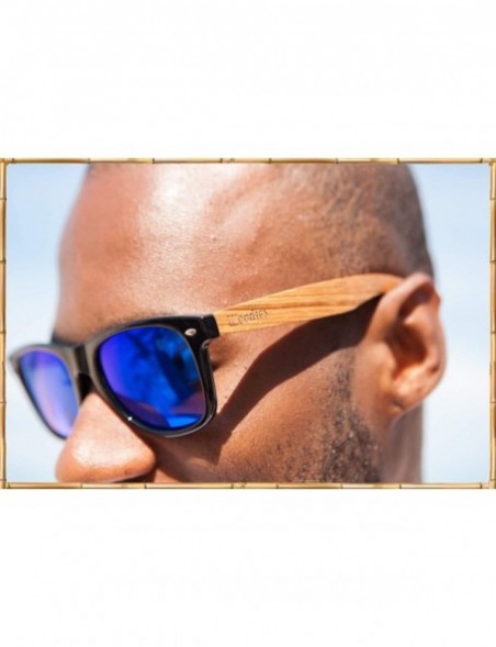 Semi-rimless Zebra Wood Sunglasses with Mirror Polarized Lens for Men and Women - Blue - CL12HJQP5JZ $27.19