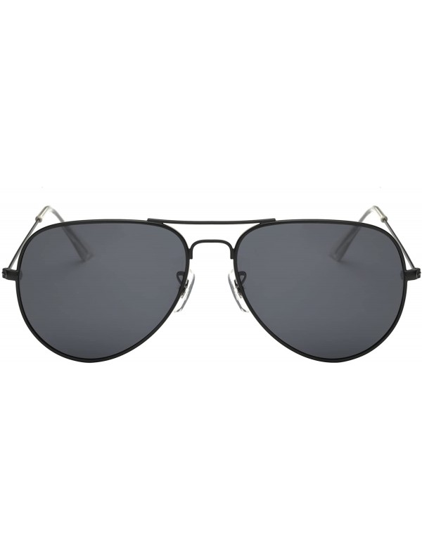 Aviator Women's Uv Protection Mirrored Lenses Metal Frame Polarized Sunglasses - Black Frame Grey Lenes - CX12NV46MMV $15.87