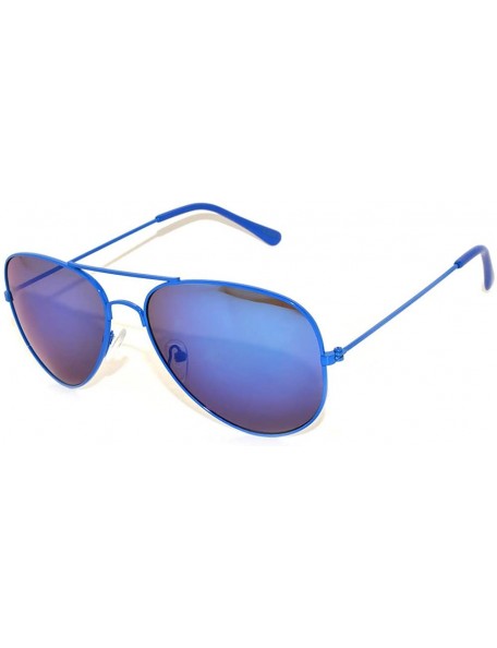 Aviator Classic Aviator Style Colored Lens Sunglasses Metal Frame - Blue Frame Mirrored Lens - CF11SWZ0D59 $8.52