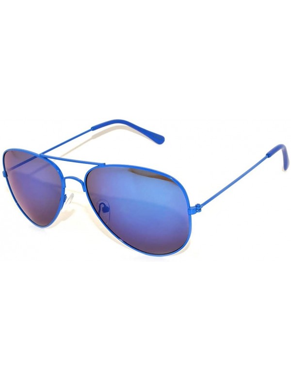 Aviator Classic Aviator Style Colored Lens Sunglasses Metal Frame - Blue Frame Mirrored Lens - CF11SWZ0D59 $8.52