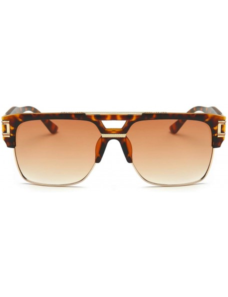 Square Square Sunglasses for Men Classic Oversize Sun Glasses Retro Brand Designer Semi Rimless Gold Alloy Frame UV400 - CX18...