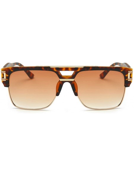Square Square Sunglasses for Men Classic Oversize Sun Glasses Retro Brand Designer Semi Rimless Gold Alloy Frame UV400 - CX18...