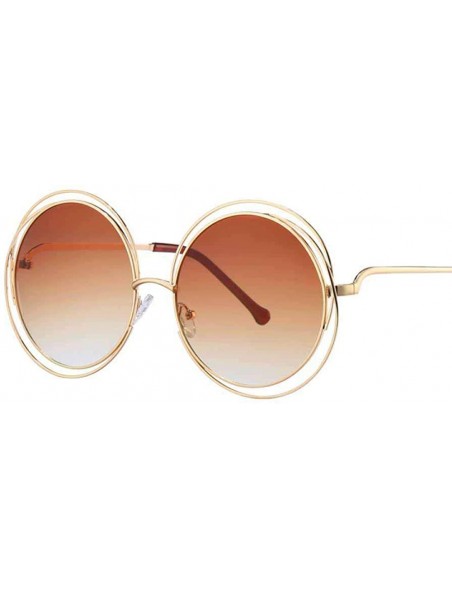 Aviator Oversized Round Sunglasses Women Brand Designer Vintage Retro Female Gold Brown - Gold Pink - CW18Y3NNWTS $8.79