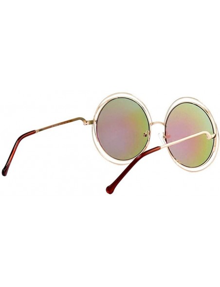 Aviator Oversized Round Sunglasses Women Brand Designer Vintage Retro Female Gold Brown - Gold Pink - CW18Y3NNWTS $8.79