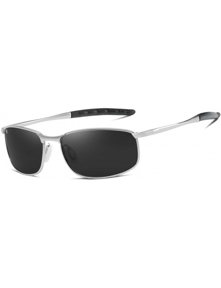 Rectangular Polarized Sunglasses for Mens UV Protection Alloy Rectangular Frame for Driving Fishing Golf Shades - Silver Grey...