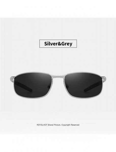 Rectangular Polarized Sunglasses for Mens UV Protection Alloy Rectangular Frame for Driving Fishing Golf Shades - Silver Grey...