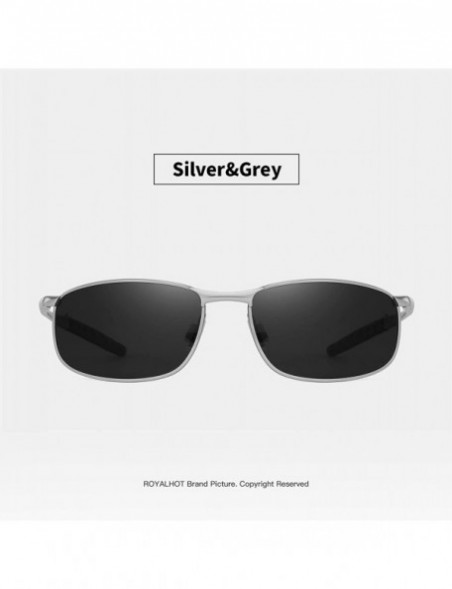 Rectangular Polarized Sunglasses for Mens UV Protection Alloy Rectangular Frame for Driving Fishing Golf Shades - Silver Grey...