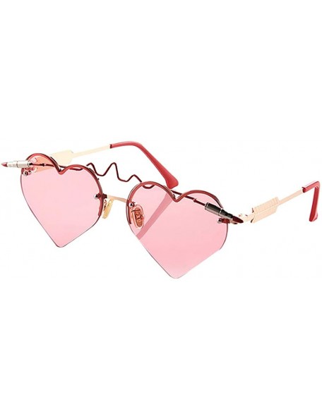 Semi-rimless Heart Shape Sunglasses Ladies Color Lense Heartbeat Designer Eyewear Stylish - Red - C018OSEI22X $14.67
