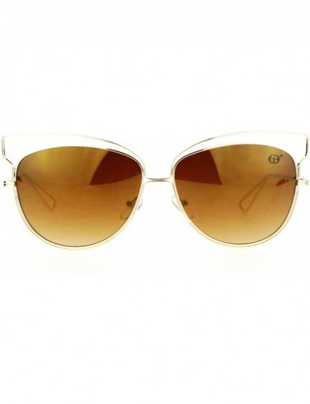 Butterfly Butterfly Cateye Sunglasses Womens Metal Wired Rim Fashion Shades - Gold (Brown Mirror) - C01884AK2XO $13.48