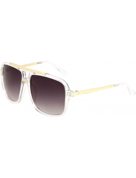 Round Evidence Metal & Plastic Hip Hop Flat Top Aviator Sunglasses - Transparent & Gold Frame - C718WHYMEQU $15.28