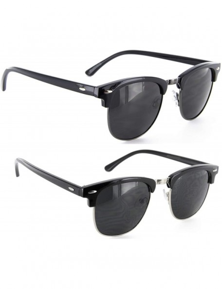Rimless Classic Half Frame Vintage Retro Classic Sunglasses Horned Rim - Gunmetal/Silver - CP11KHSOK9J $15.83