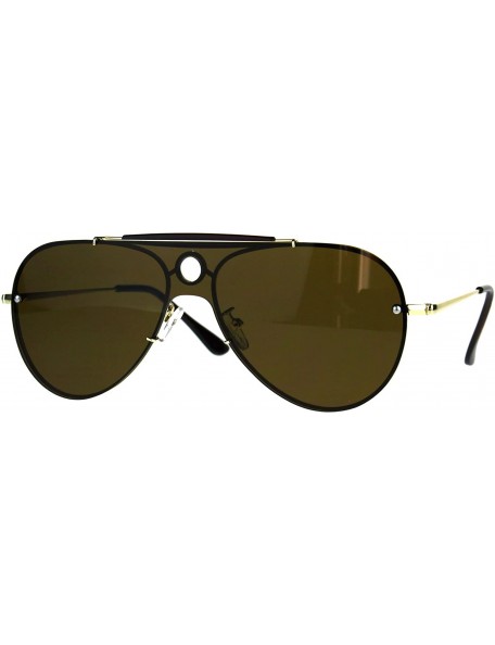 Shield Luxury Shield Flat Top Pilots Rimless Retro Metal Rim Sunglasses - Brown - CC188I99T49 $11.82