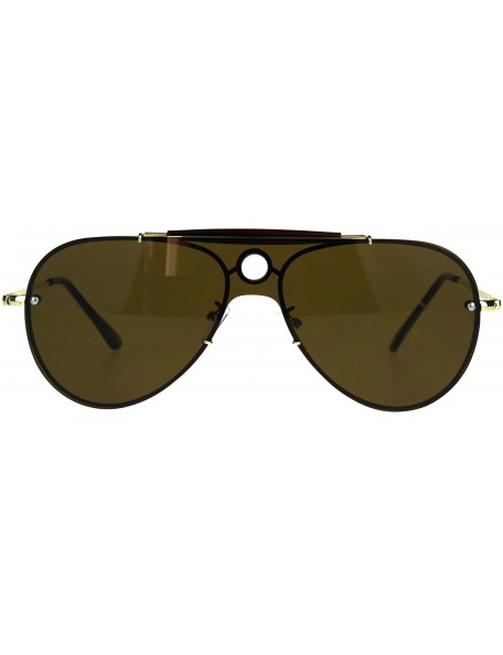 Shield Luxury Shield Flat Top Pilots Rimless Retro Metal Rim Sunglasses - Brown - CC188I99T49 $11.82