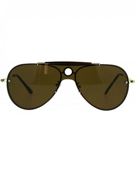 Shield Luxury Shield Flat Top Pilots Rimless Retro Metal Rim Sunglasses - Brown - CC188I99T49 $11.82