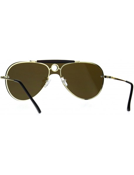 Shield Luxury Shield Flat Top Pilots Rimless Retro Metal Rim Sunglasses - Brown - CC188I99T49 $11.82