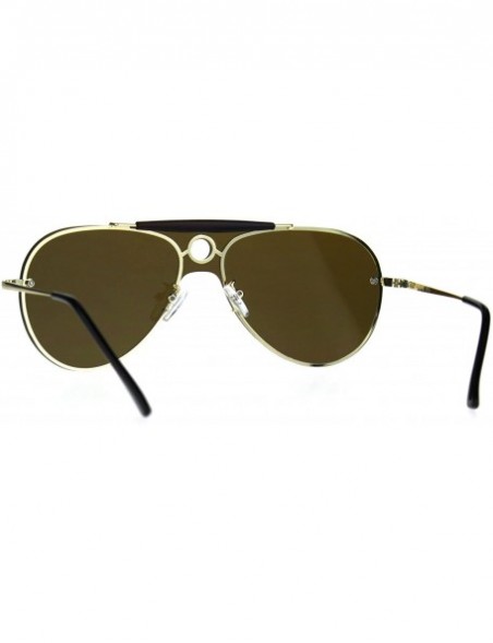 Shield Luxury Shield Flat Top Pilots Rimless Retro Metal Rim Sunglasses - Brown - CC188I99T49 $11.82