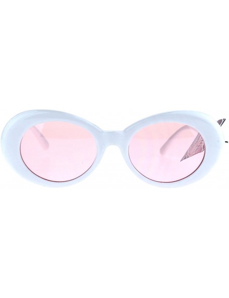 Oval Color Lens Retro Mod Oval Round Minimal White Frame Sunglasses - Pink - CT1853R4GW2 $9.92
