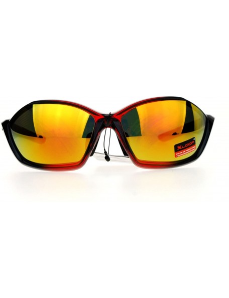 Sport Xloop Mens Sports Sunglasses Oval Wrap Around Rubber End Mirror Lens UV 400 - Red Black (Orange Mirror) - CQ188HIES6S $...