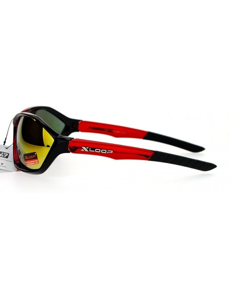 Sport Xloop Mens Sports Sunglasses Oval Wrap Around Rubber End Mirror Lens UV 400 - Red Black (Orange Mirror) - CQ188HIES6S $...