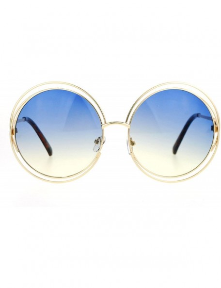 Round Womens Round Double Wire Metal Rim Oversize Circle Lens Sunglasses - Blue Yellow - CF12CDS8U0F $11.07