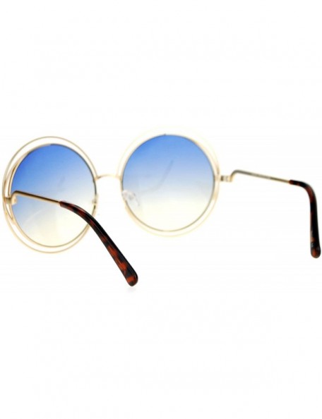 Round Womens Round Double Wire Metal Rim Oversize Circle Lens Sunglasses - Blue Yellow - CF12CDS8U0F $11.07