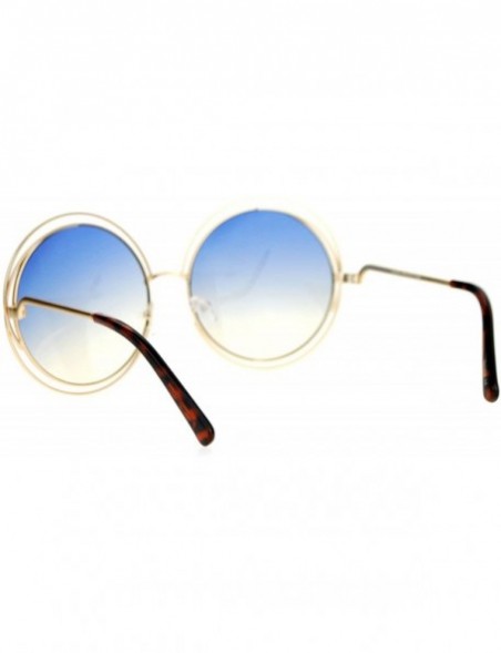 Round Womens Round Double Wire Metal Rim Oversize Circle Lens Sunglasses - Blue Yellow - CF12CDS8U0F $11.07