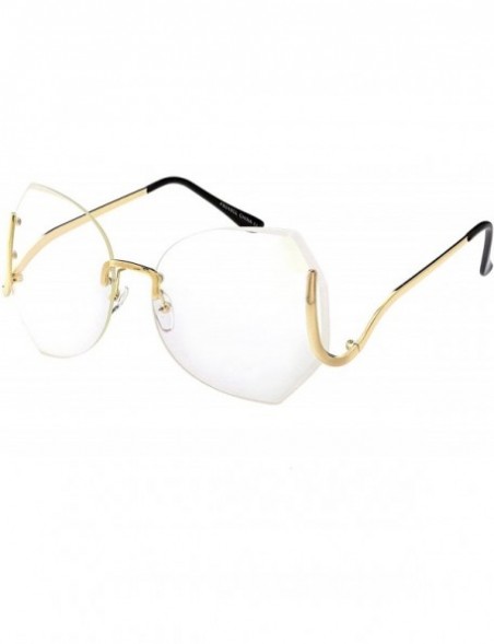 Round Oversize Beveled Butterfly Rimless Curved Metal Arm Round Eyeglasses 60mm - Gold / Clear Tinted - CU182XLWD5Y $12.50