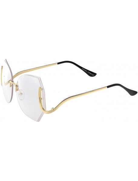 Round Oversize Beveled Butterfly Rimless Curved Metal Arm Round Eyeglasses 60mm - Gold / Clear Tinted - CU182XLWD5Y $12.50