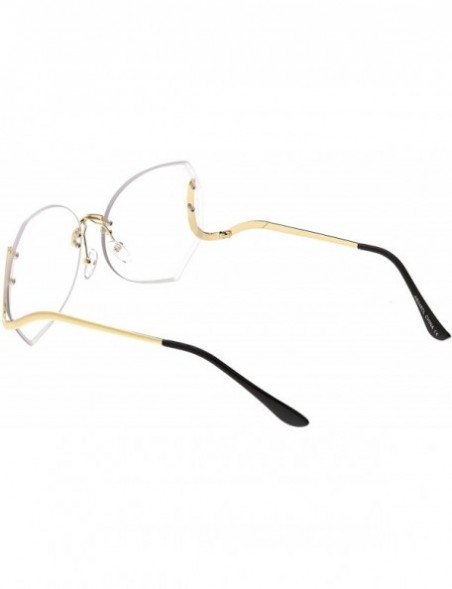 Round Oversize Beveled Butterfly Rimless Curved Metal Arm Round Eyeglasses 60mm - Gold / Clear Tinted - CU182XLWD5Y $12.50