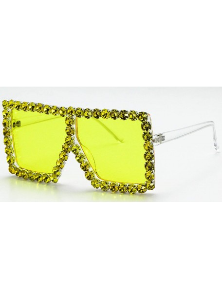 Shield Oversized Exaggerated Flat Top Huge SHIELD Square Sunglasses Colorful Lenses Fashion Sunglasses - Diamond Yellow - CA1...