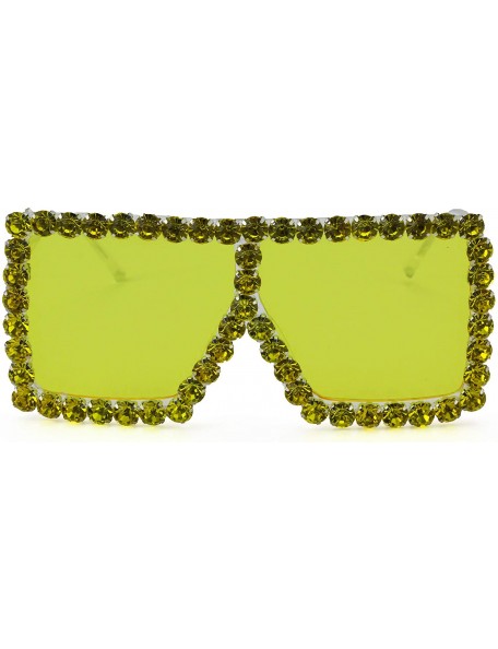 Shield Oversized Exaggerated Flat Top Huge SHIELD Square Sunglasses Colorful Lenses Fashion Sunglasses - Diamond Yellow - CA1...