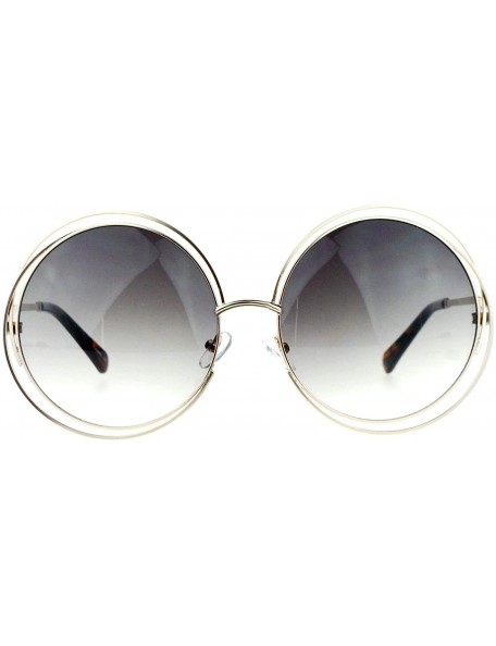 Oversized Avant Garde Double Circle Frame Round Designer Fashion Retro Sunglasses - Gold Smoke - CB122BLSTUF $11.76