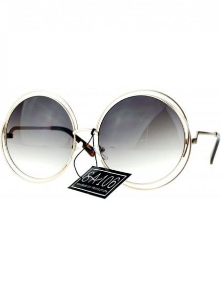 Oversized Avant Garde Double Circle Frame Round Designer Fashion Retro Sunglasses - Gold Smoke - CB122BLSTUF $11.76