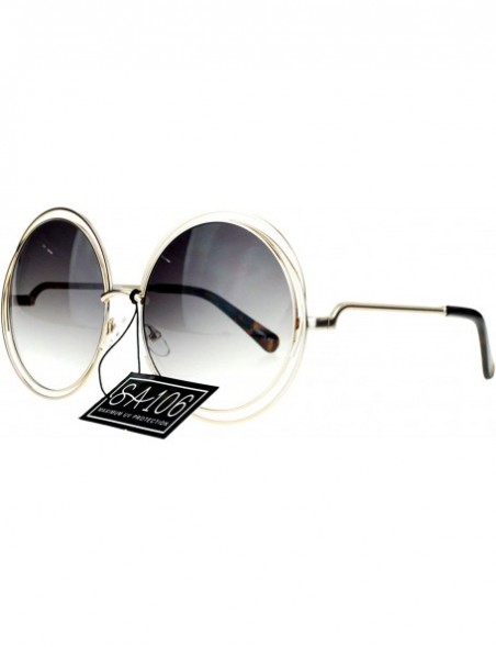 Oversized Avant Garde Double Circle Frame Round Designer Fashion Retro Sunglasses - Gold Smoke - CB122BLSTUF $11.76