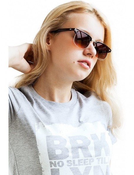 Square Sunglasses in Brown - Half Frame With Metal Details - Retro Classic Women's - CX12KE2SY1R $23.93